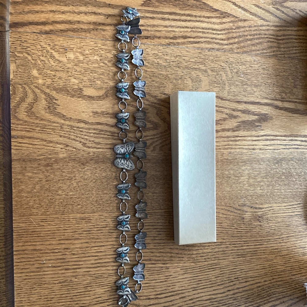 Butterfly silver belt with small turquoises